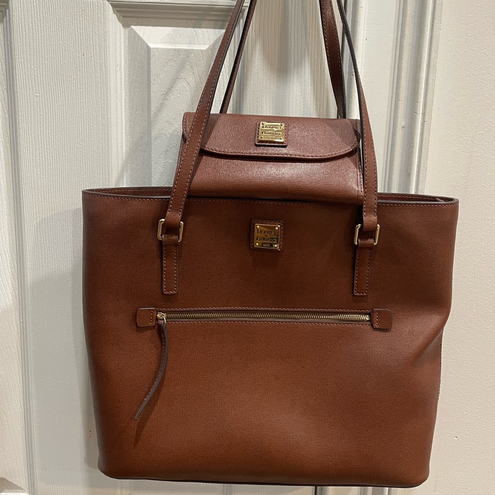 Dooney and Bourke Saffiano Brown Leather Bag with Matching Wallet
